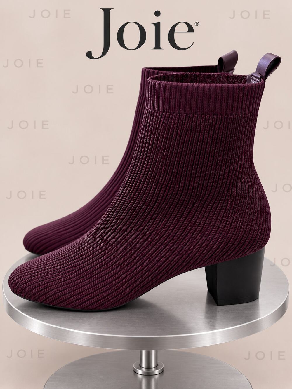 Joie Neely Rib Knit Sock Ankle Boots Burgundy NWT Size 8